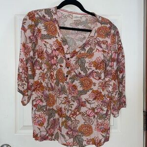 Knox Rose Pink and Orange Floral Blouse